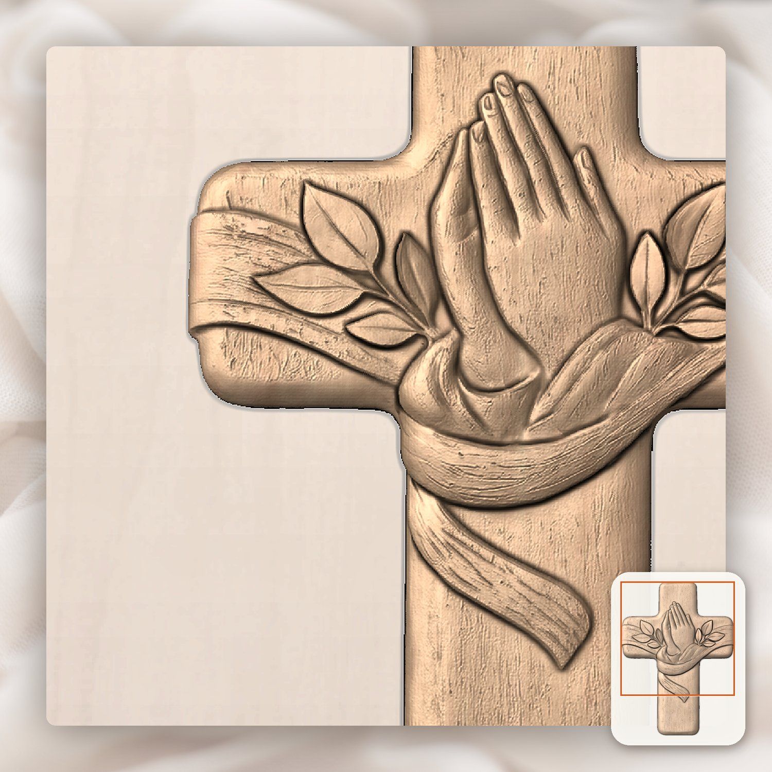 Praying Hands Christian Cross CNC Relief STL bas-relief STL — view 10