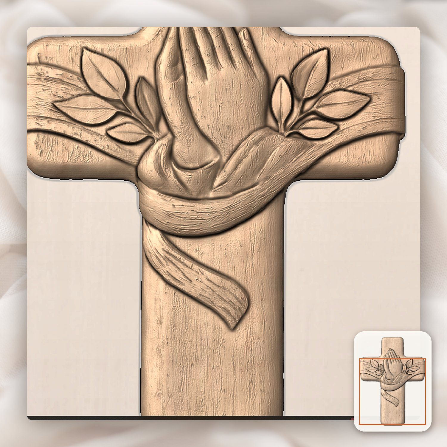 Praying Hands Christian Cross CNC Relief STL bas-relief STL — view 12