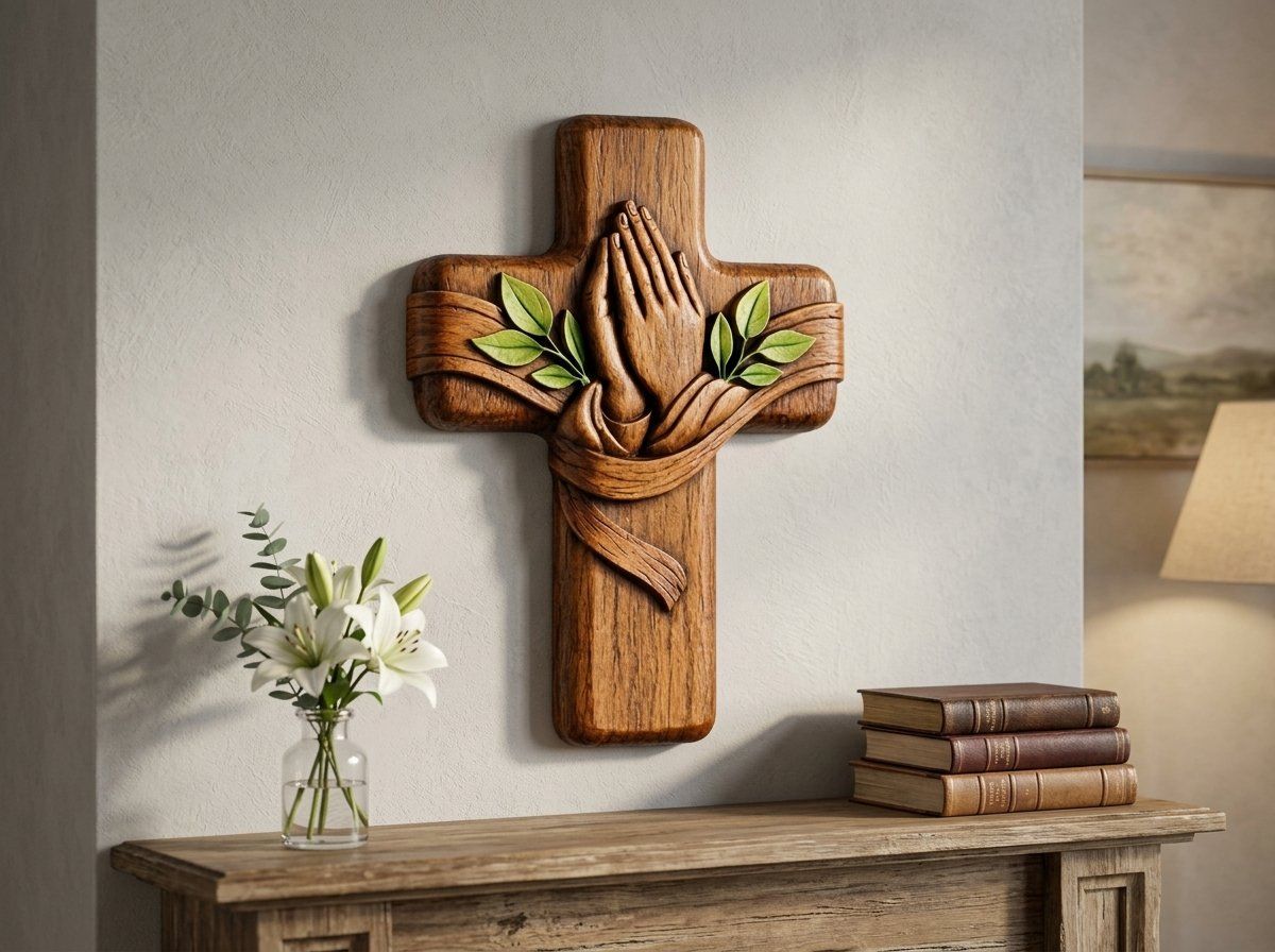 Praying Hands Christian Cross CNC Relief STL bas-relief STL — view 14