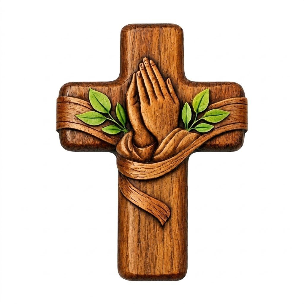Praying Hands Christian Cross CNC Relief STL bas-relief STL — view 2