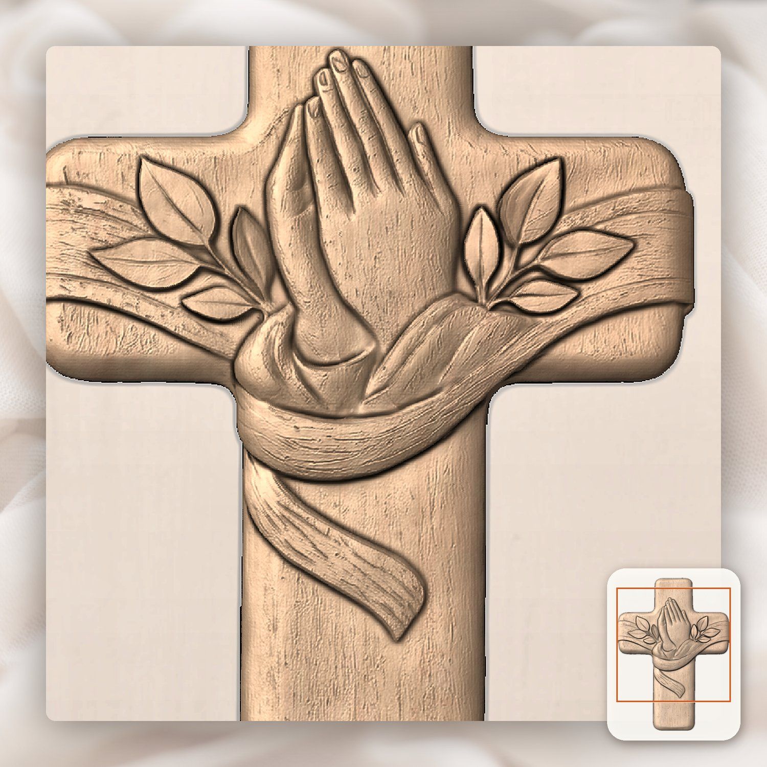 Praying Hands Christian Cross CNC Relief STL bas-relief STL — view 9
