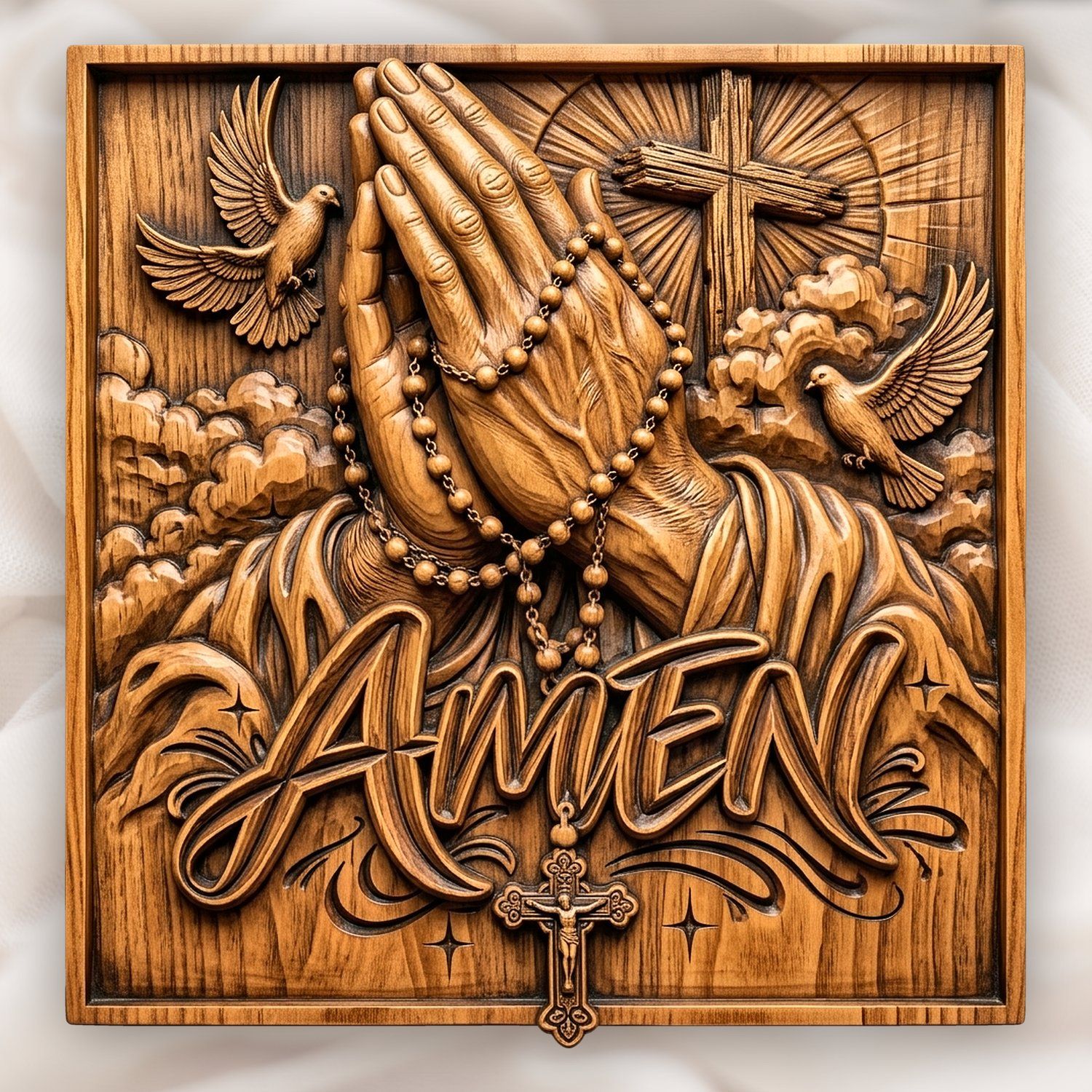 Praying Hands Rosary Cross Amen CNC Relief STL bas-relief STL design