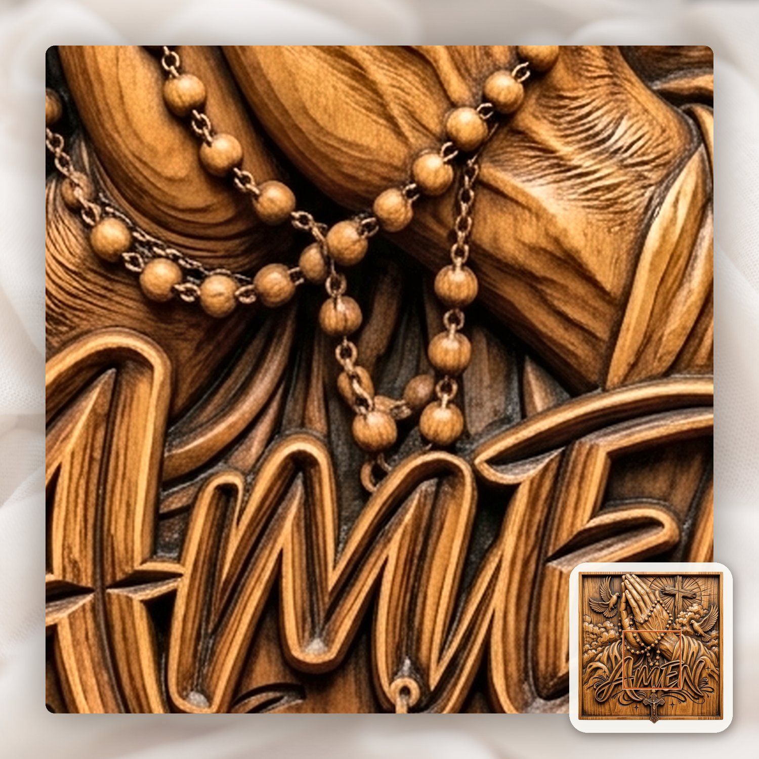 Praying Hands Rosary Cross Amen CNC Relief STL bas-relief STL — view 12