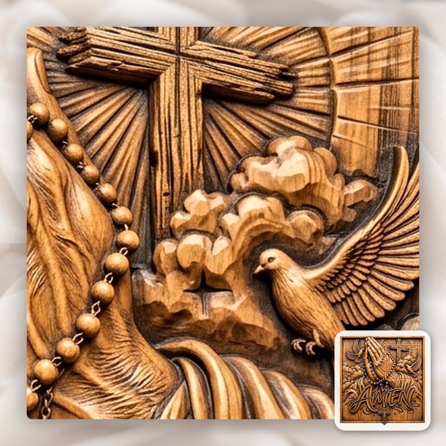 Praying Hands Rosary Cross Amen CNC Relief STL bas-relief STL — view 13