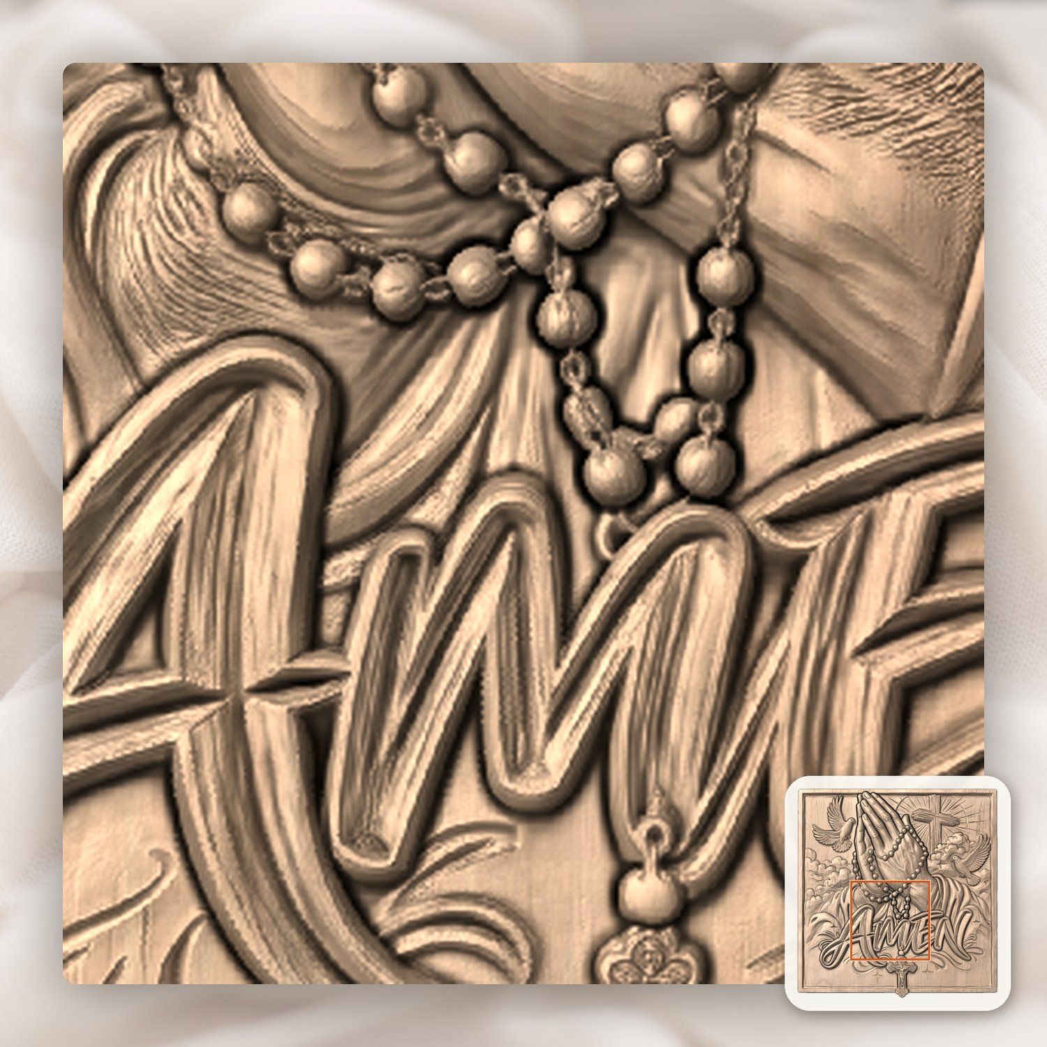 Praying Hands Rosary Cross Amen CNC Relief STL bas-relief STL — view 8