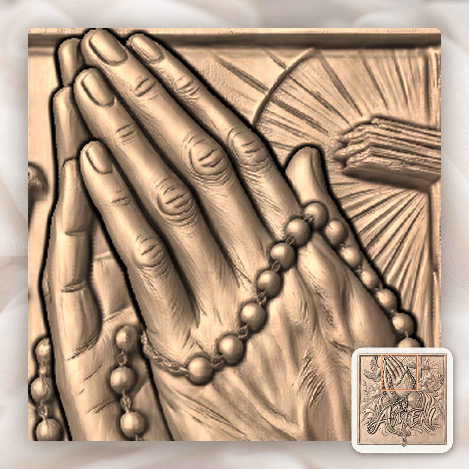 Praying Hands Rosary Cross Amen CNC Relief STL bas-relief STL — view 9