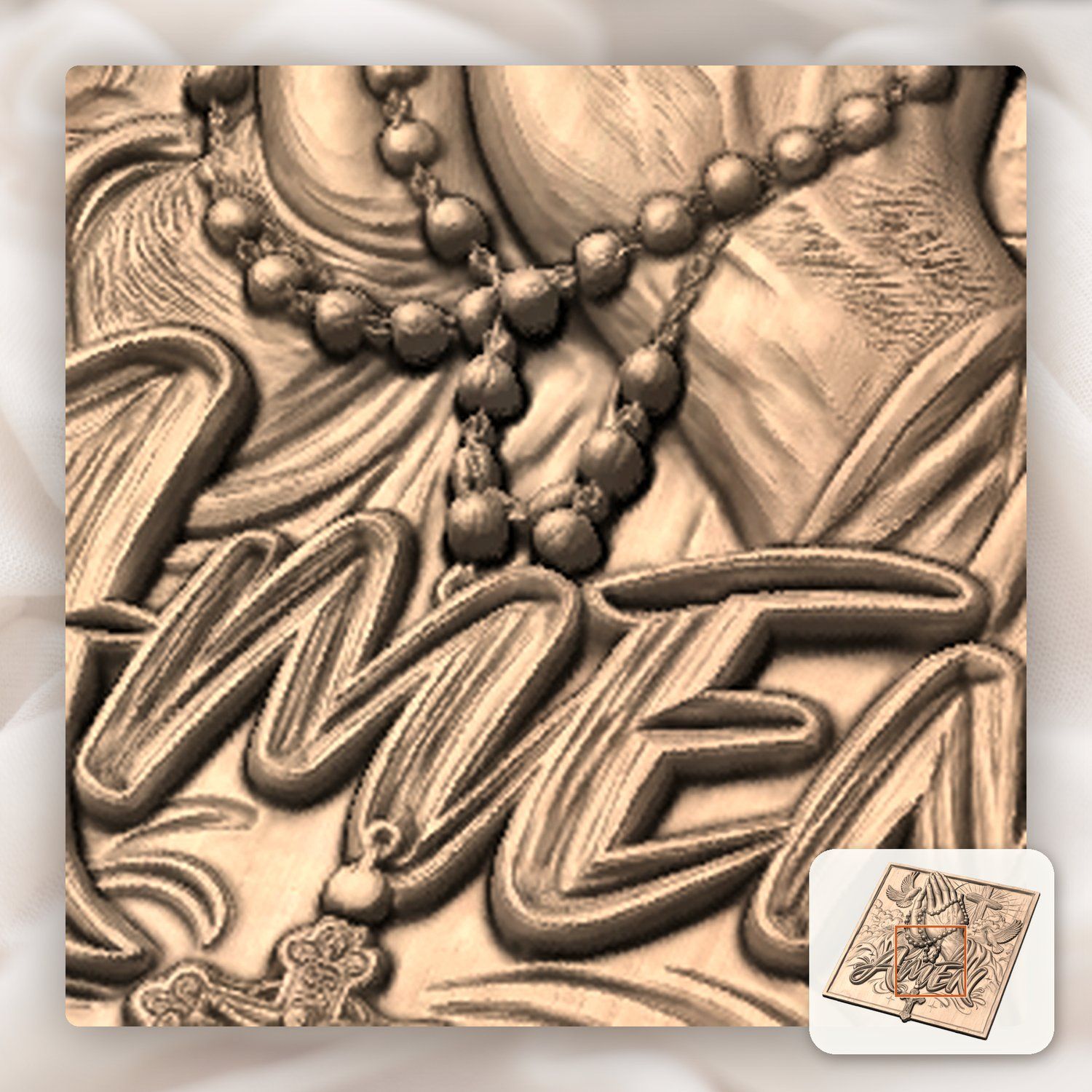 Praying Hands Rosary Cross Amen CNC Relief STL bas-relief STL — view 10