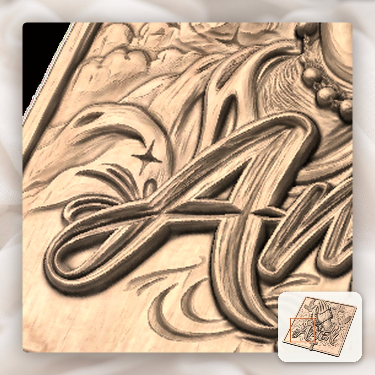 Praying Hands Rosary Cross Amen CNC Relief STL bas-relief STL — view 11