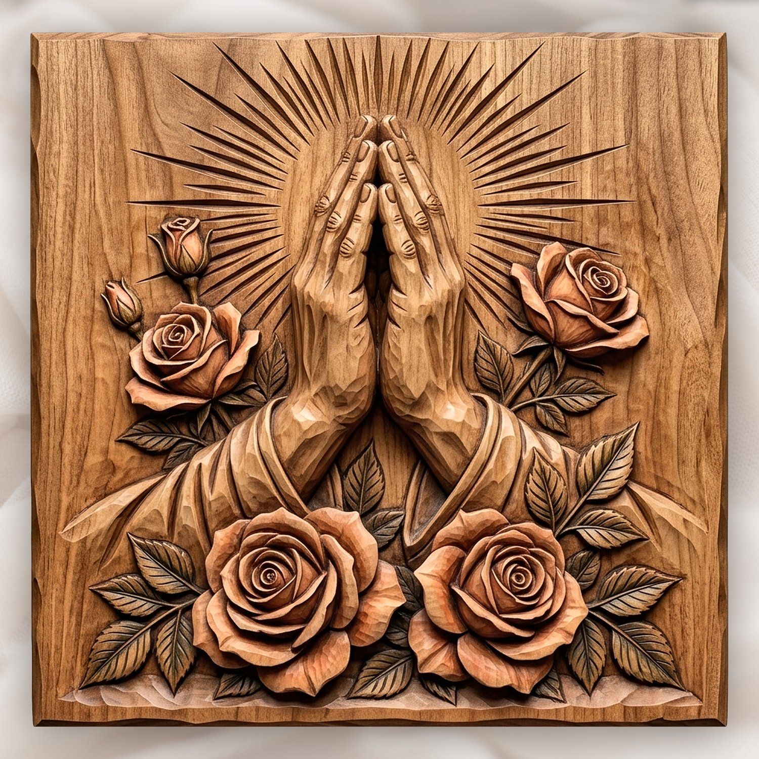 Praying Hands Roses Religious CNC Relief STL bas-relief STL design