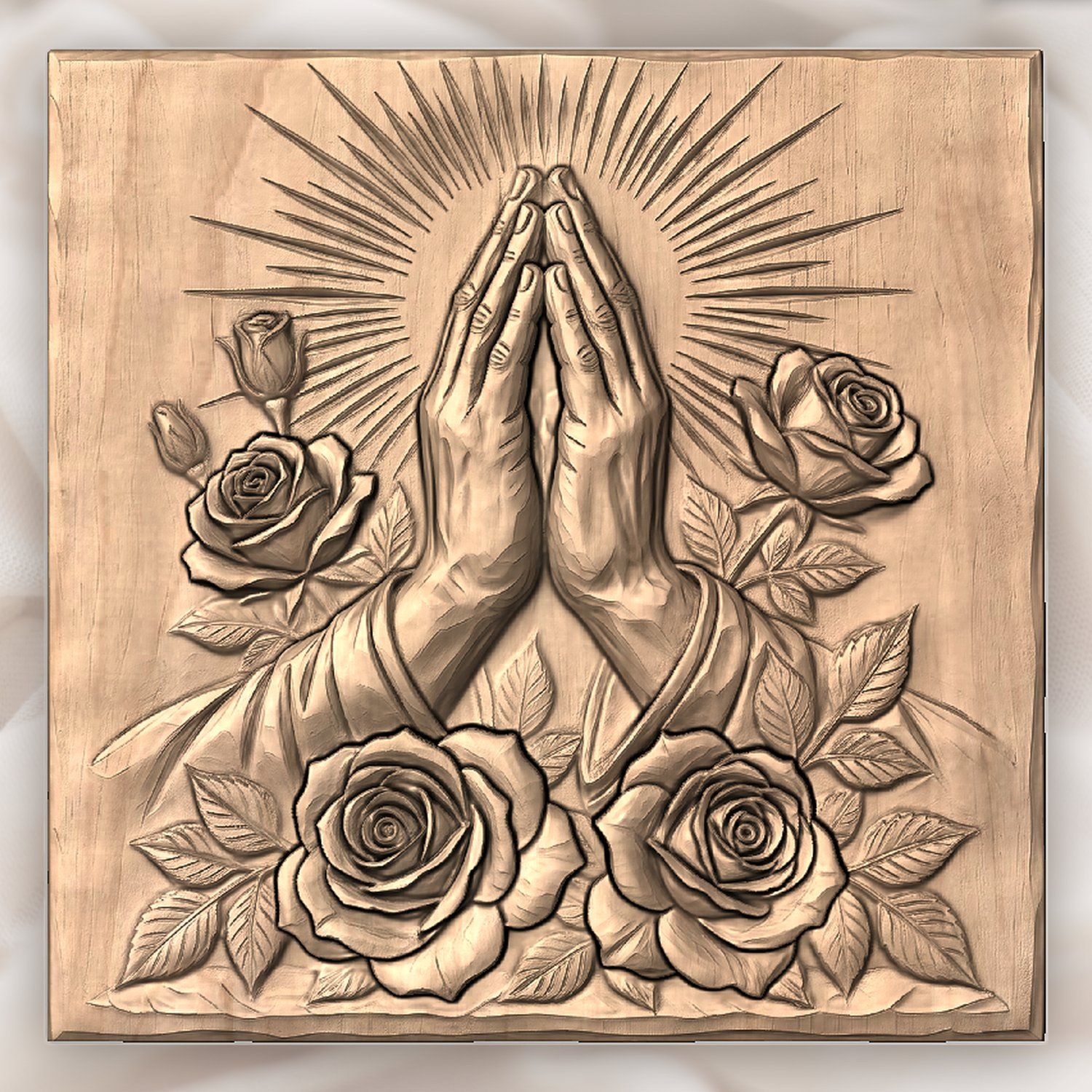 Praying Hands Roses Religious CNC Relief STL bas-relief STL — view 4