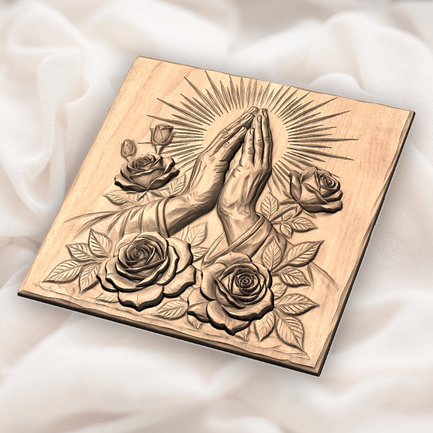 Praying Hands Roses Religious CNC Relief STL bas-relief STL — view 5