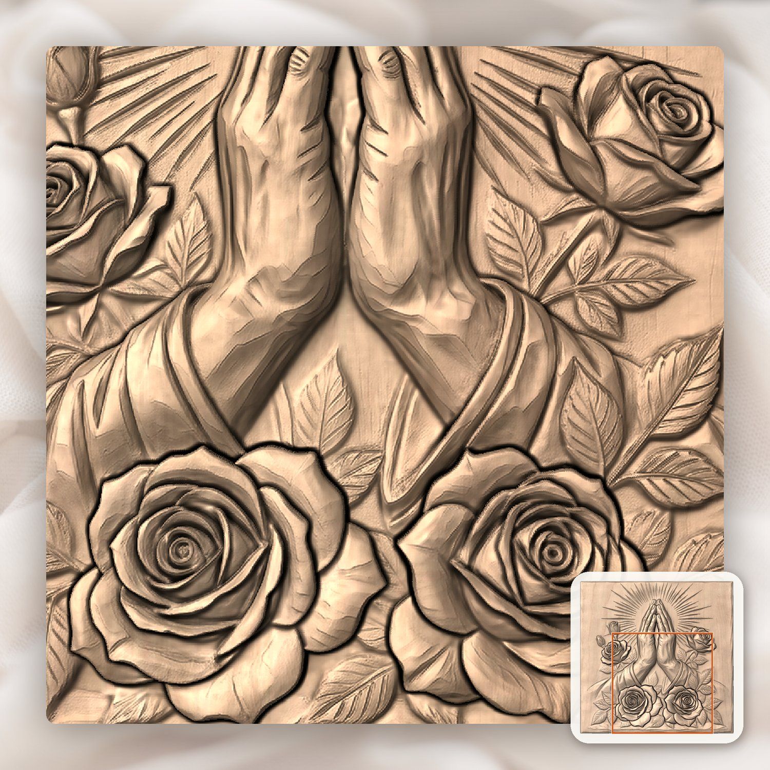 Praying Hands Roses Religious CNC Relief STL bas-relief STL — view 6