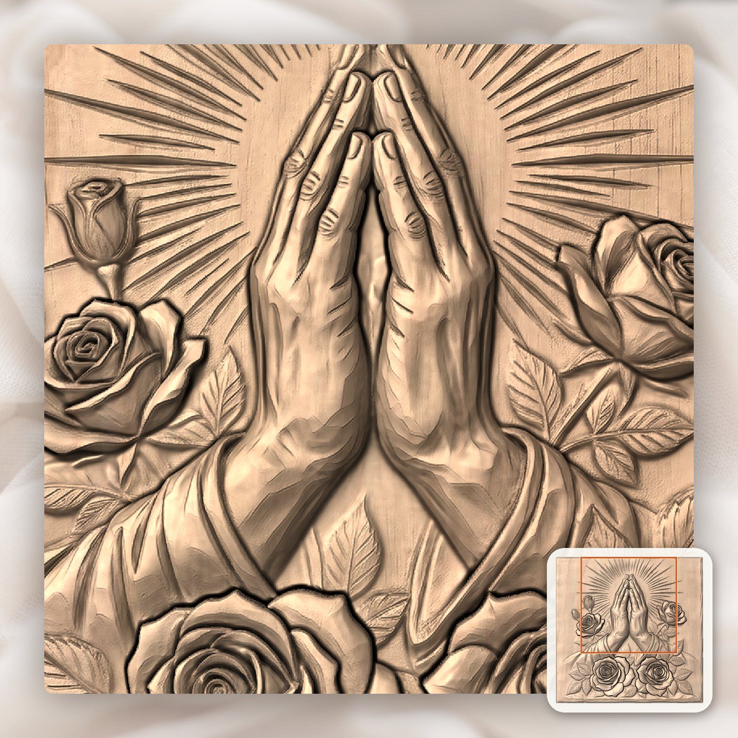 Praying Hands Roses Religious CNC Relief STL bas-relief STL — view 7
