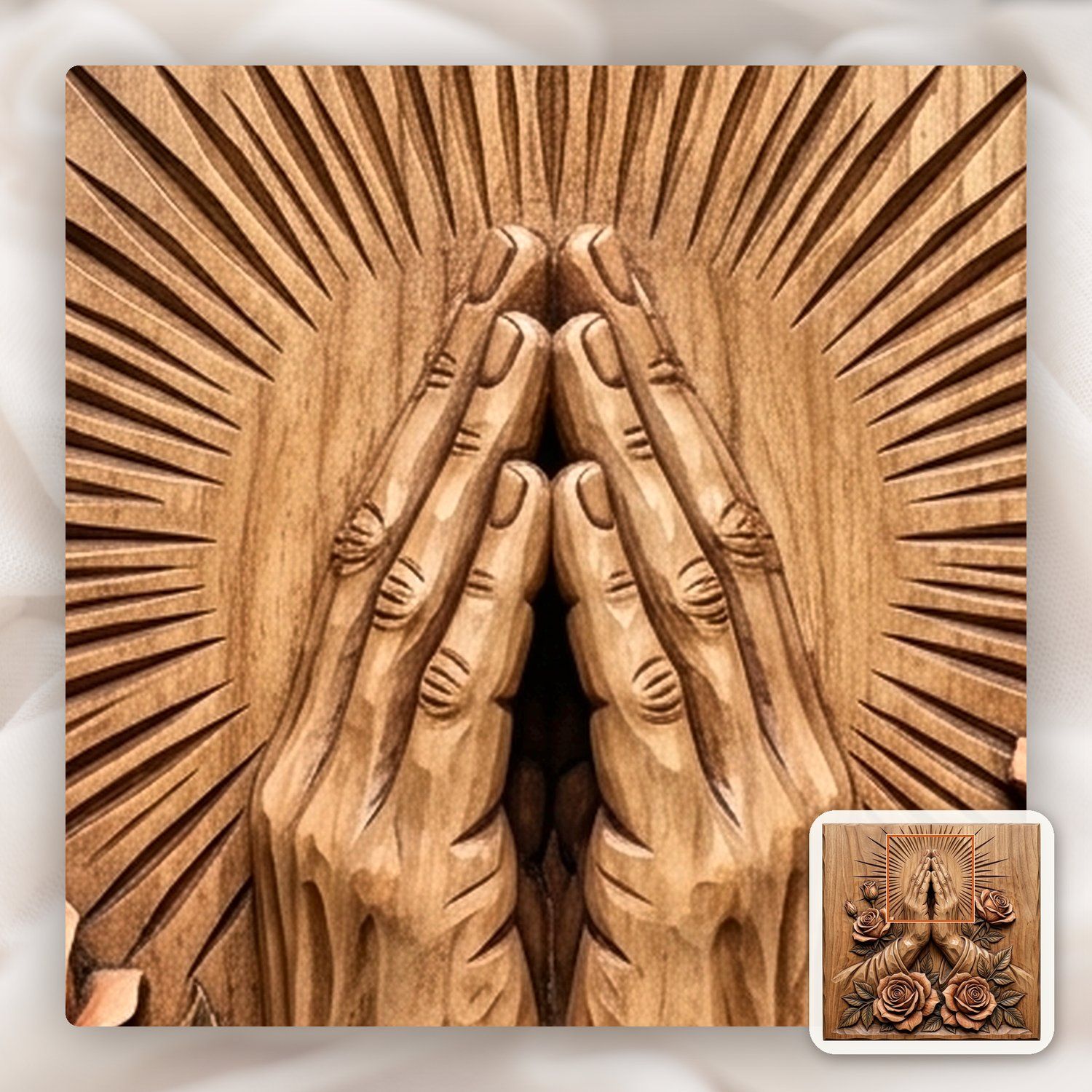Praying Hands Roses Religious CNC Relief STL bas-relief STL — view 8