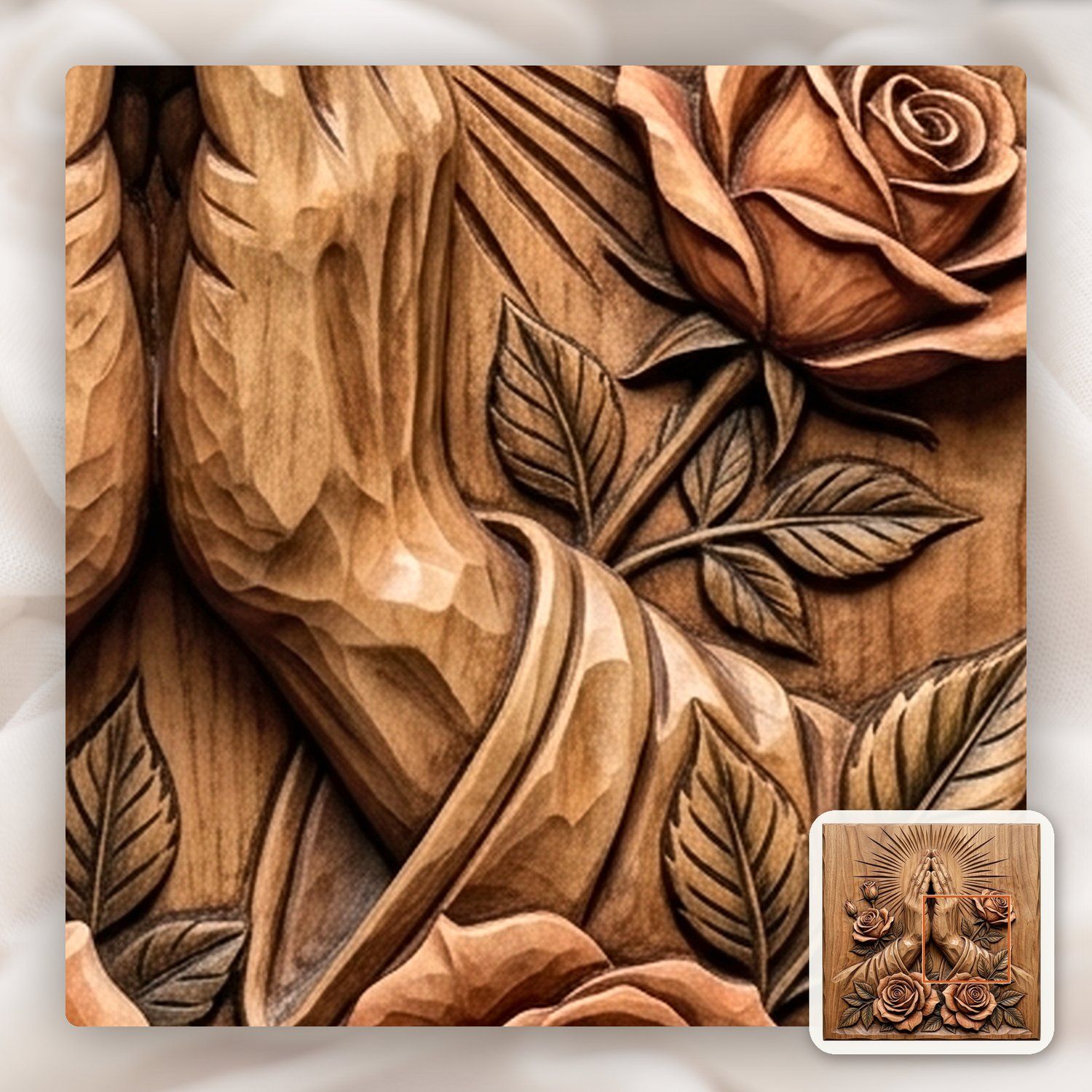 Praying Hands Roses Religious CNC Relief STL bas-relief STL — view 9