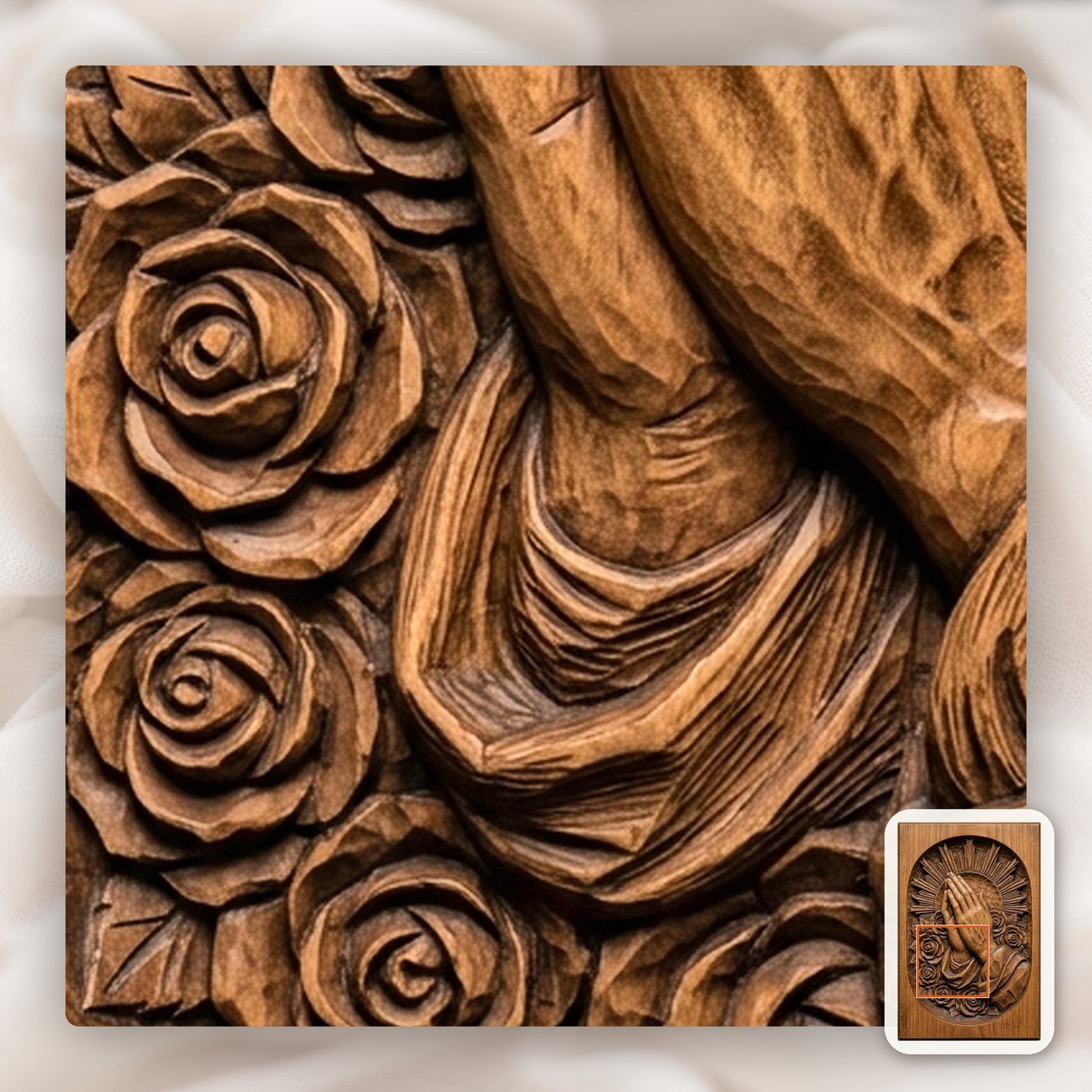 Praying Hands with Roses and Sunburst CNC Relief STL bas-relief STL — view 10