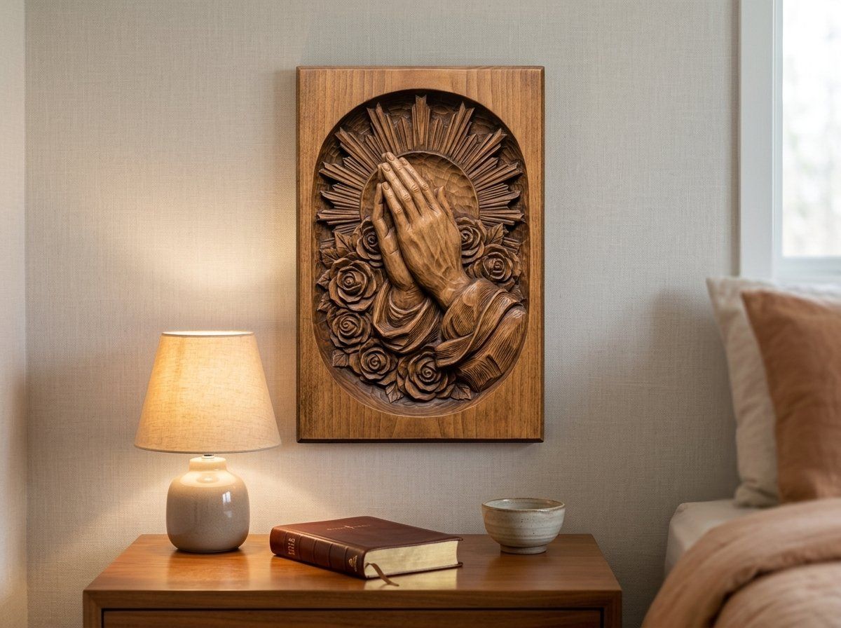 Praying Hands with Roses and Sunburst CNC Relief STL bas-relief STL — view 12