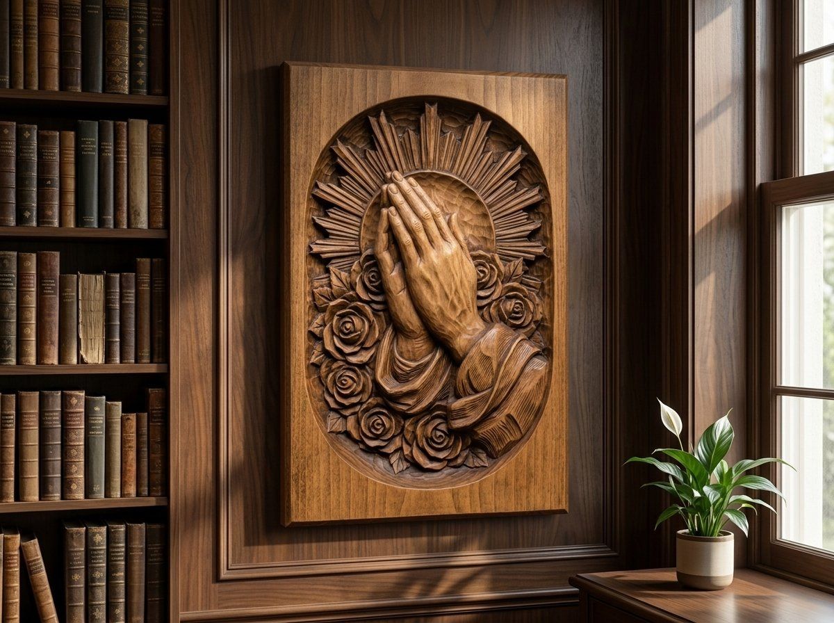 Praying Hands with Roses and Sunburst CNC Relief STL bas-relief STL — view 13