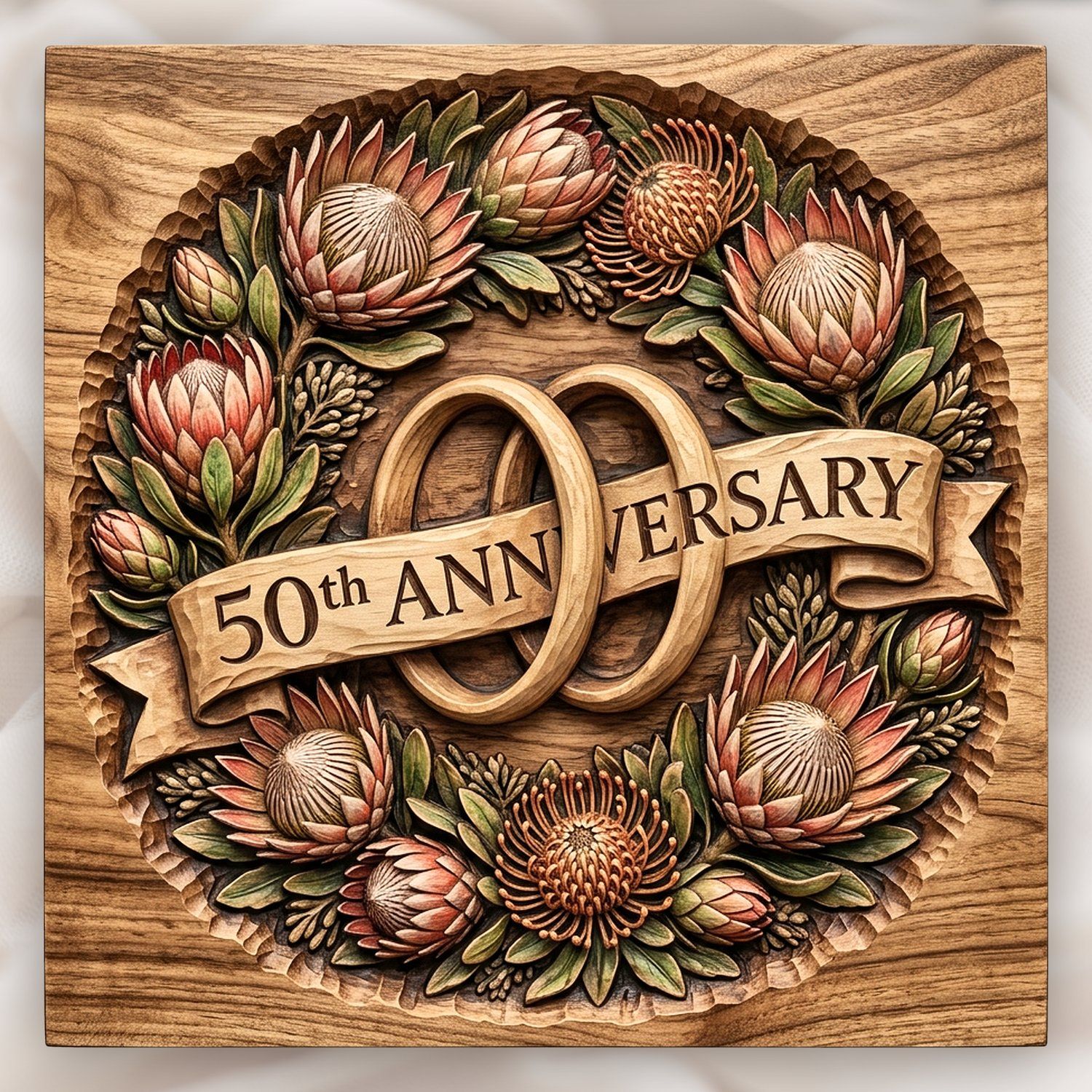 Protea Floral 50th Anniversary Ring CNC Relief STL bas-relief STL design