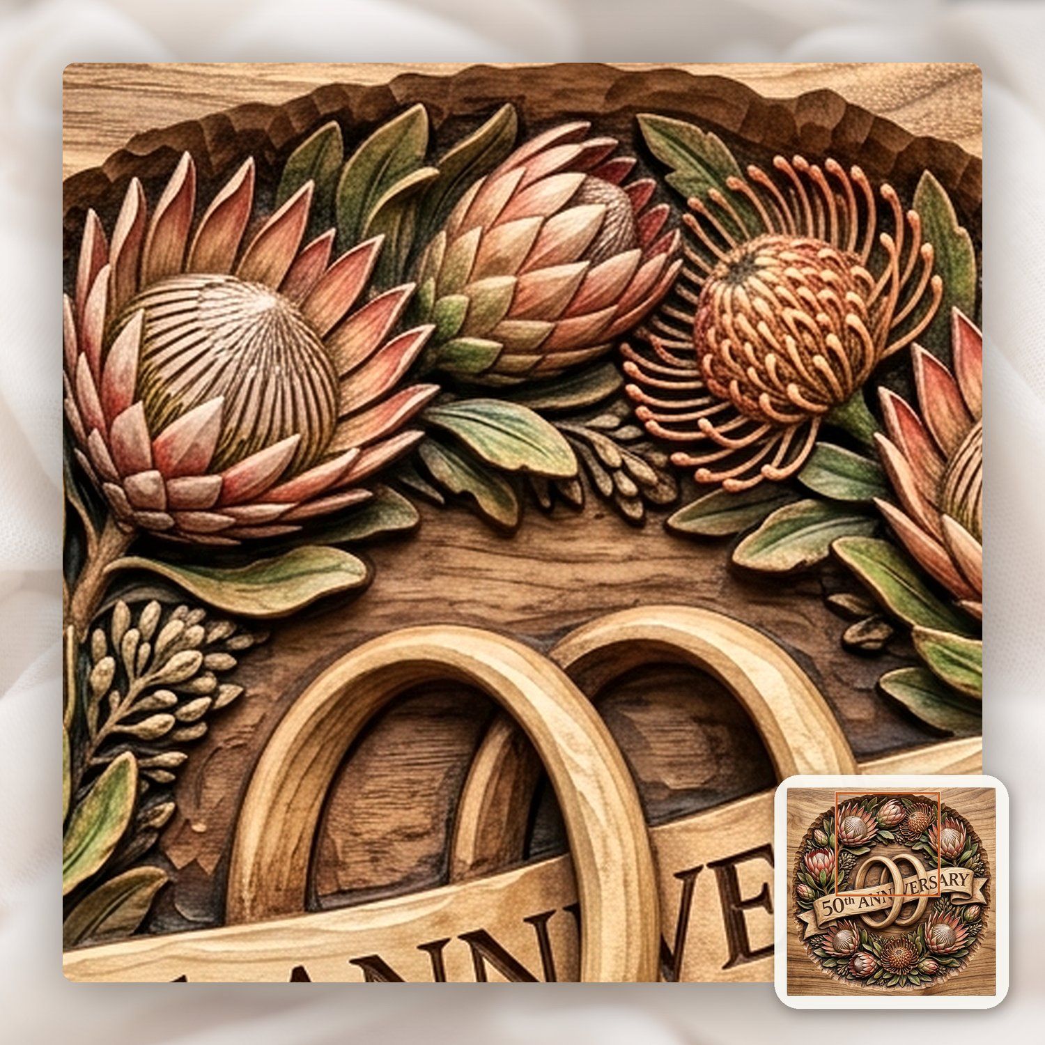 Protea Floral 50th Anniversary Ring CNC Relief STL bas-relief STL — view 11