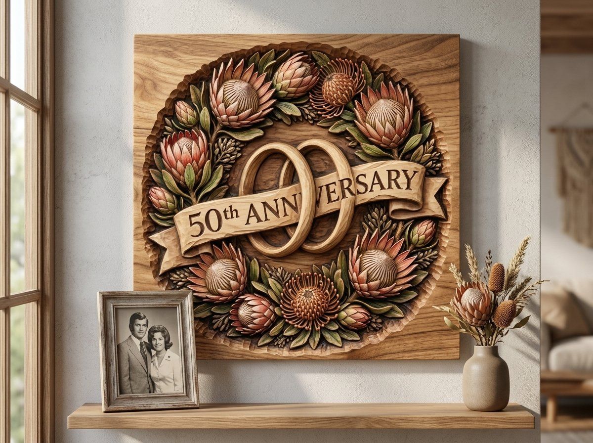 Protea Floral 50th Anniversary Ring CNC Relief STL bas-relief STL — view 12