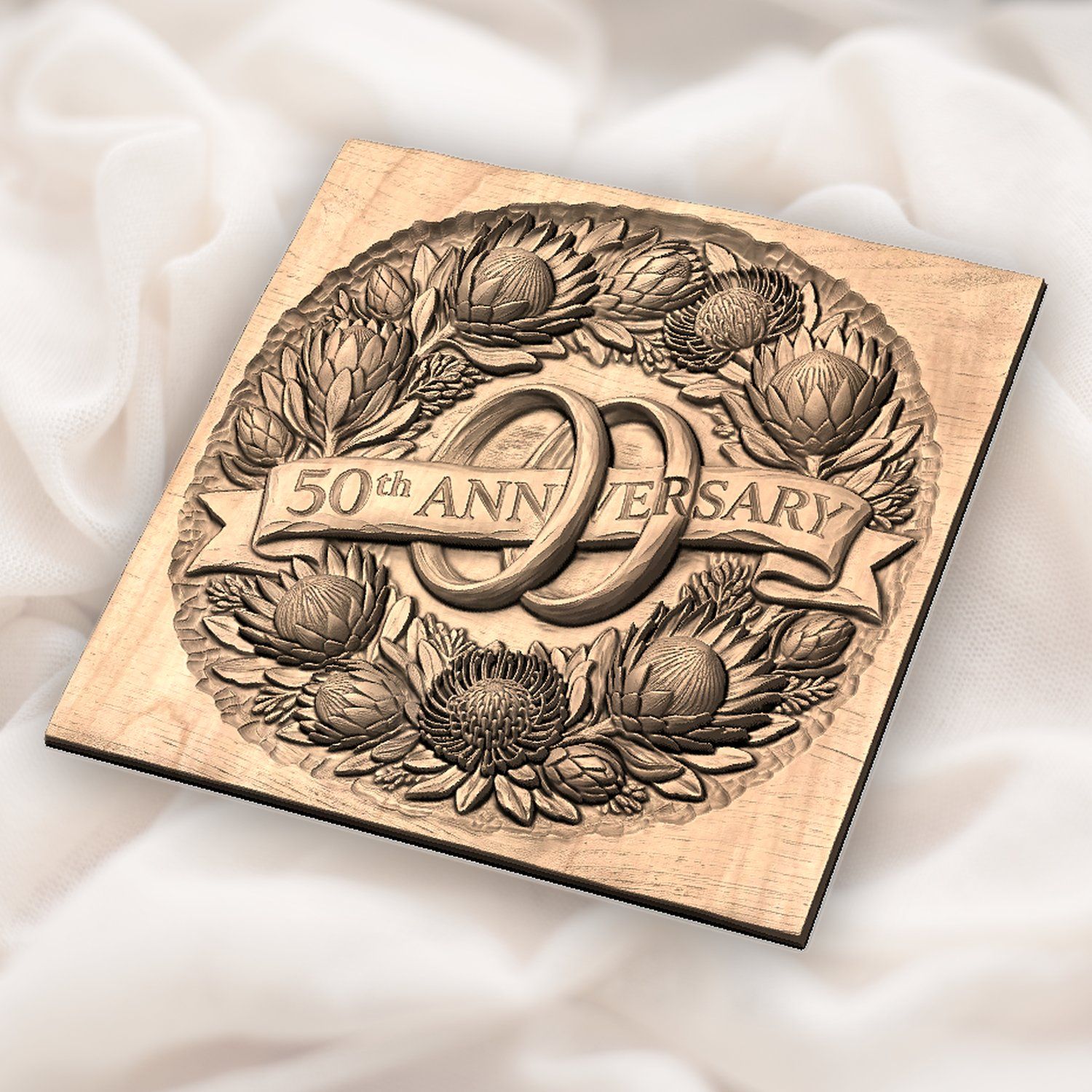 Protea Floral 50th Anniversary Ring CNC Relief STL bas-relief STL — view 5
