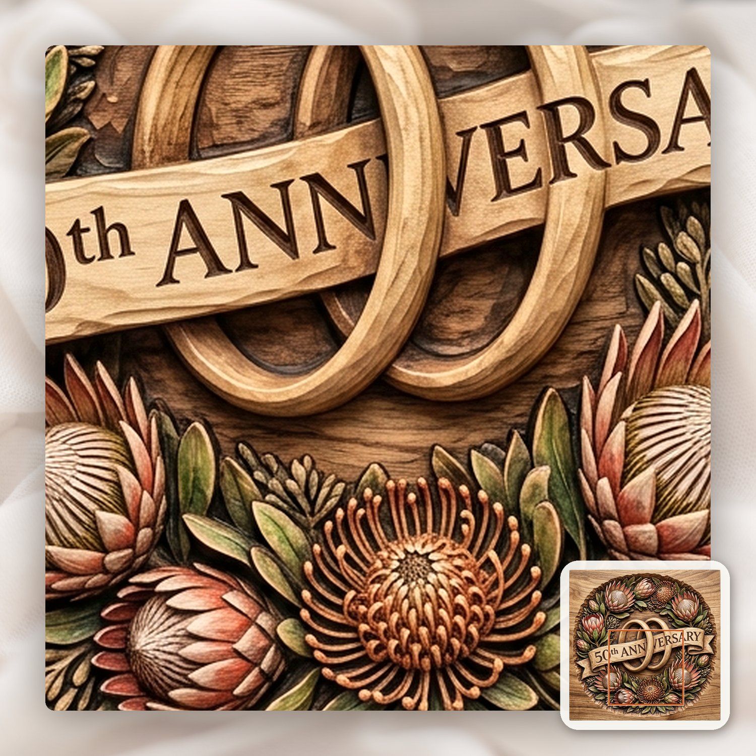 Protea Floral 50th Anniversary Ring CNC Relief STL bas-relief STL — view 10