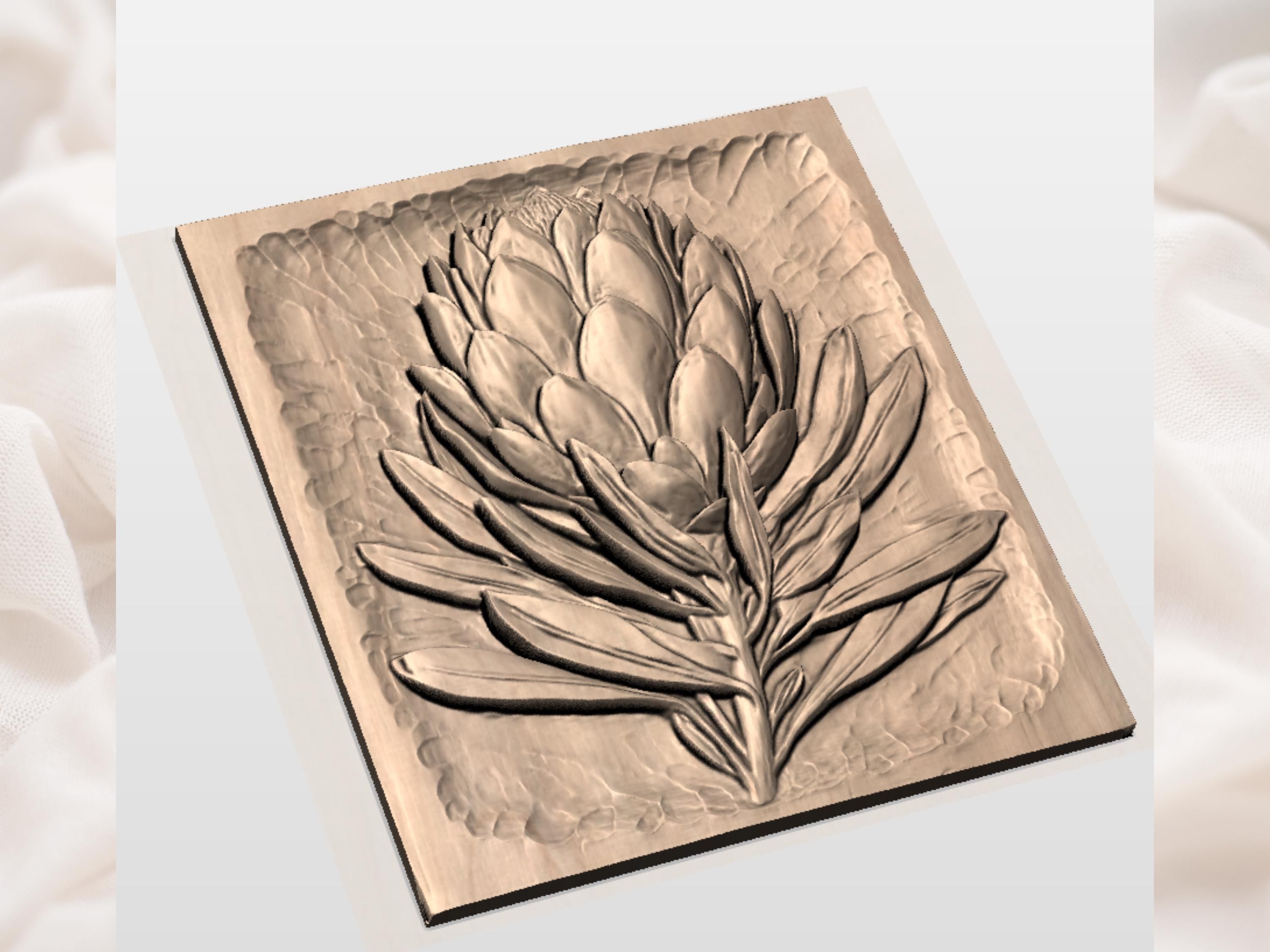 King Protea in Full Bloom Bas-Relief STL Carving bas-relief STL — view 2