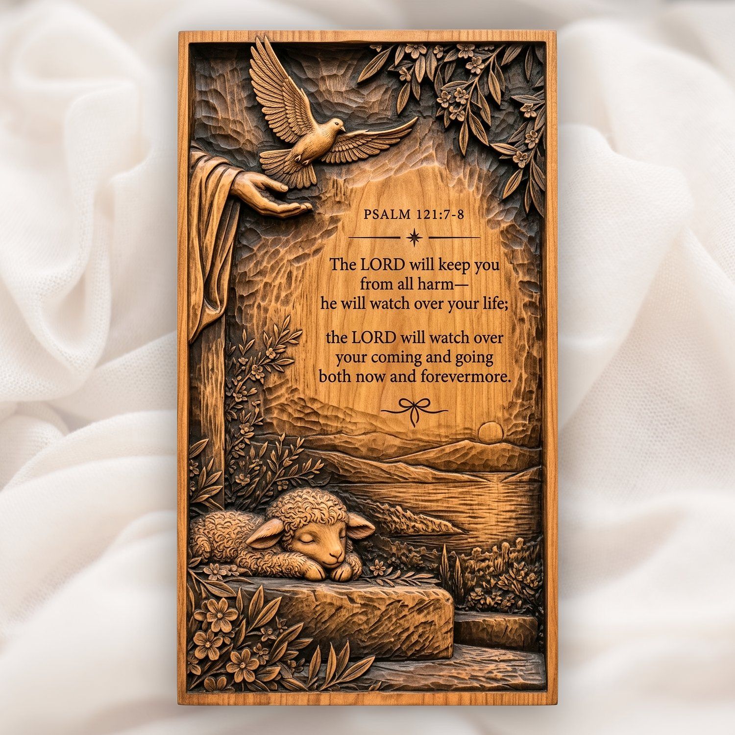 Psalm 121 Bible Verse Dove and Lamb CNC Relief STL bas-relief STL design