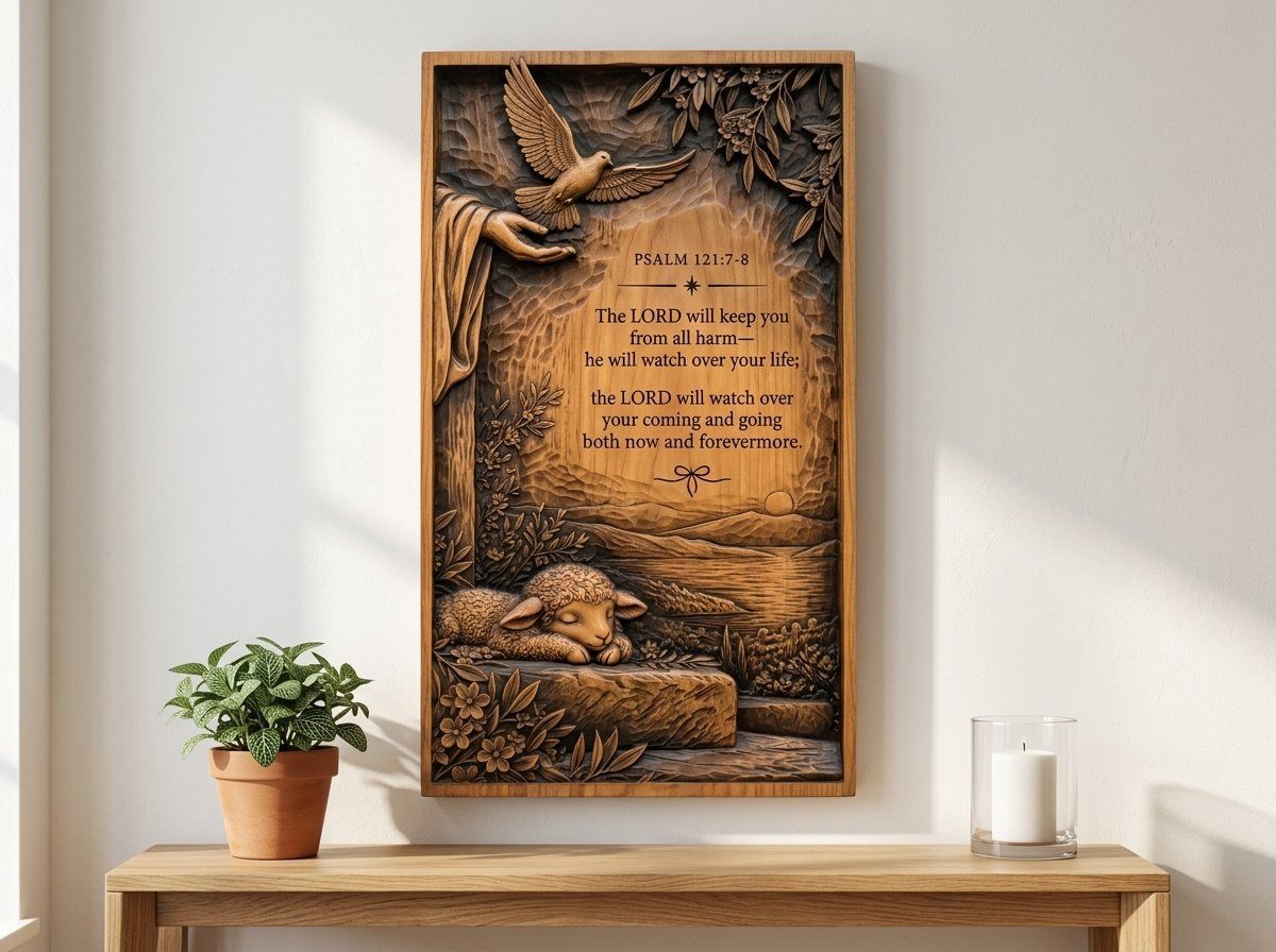 Psalm 121 Bible Verse Dove and Lamb CNC Relief STL bas-relief STL — view 13