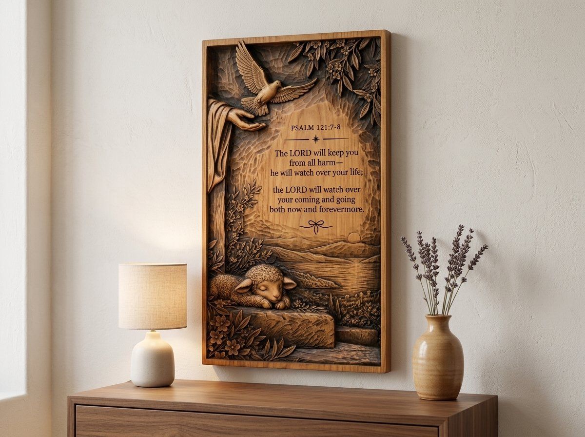 Psalm 121 Bible Verse Dove and Lamb CNC Relief STL bas-relief STL — view 14