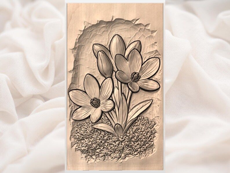 Purple Crocus Bas-Relief STL for CNC and 3D Printing bas-relief STL — view 2