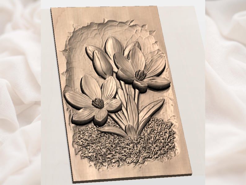 Purple Crocus Bas-Relief STL for CNC and 3D Printing bas-relief STL — view 3