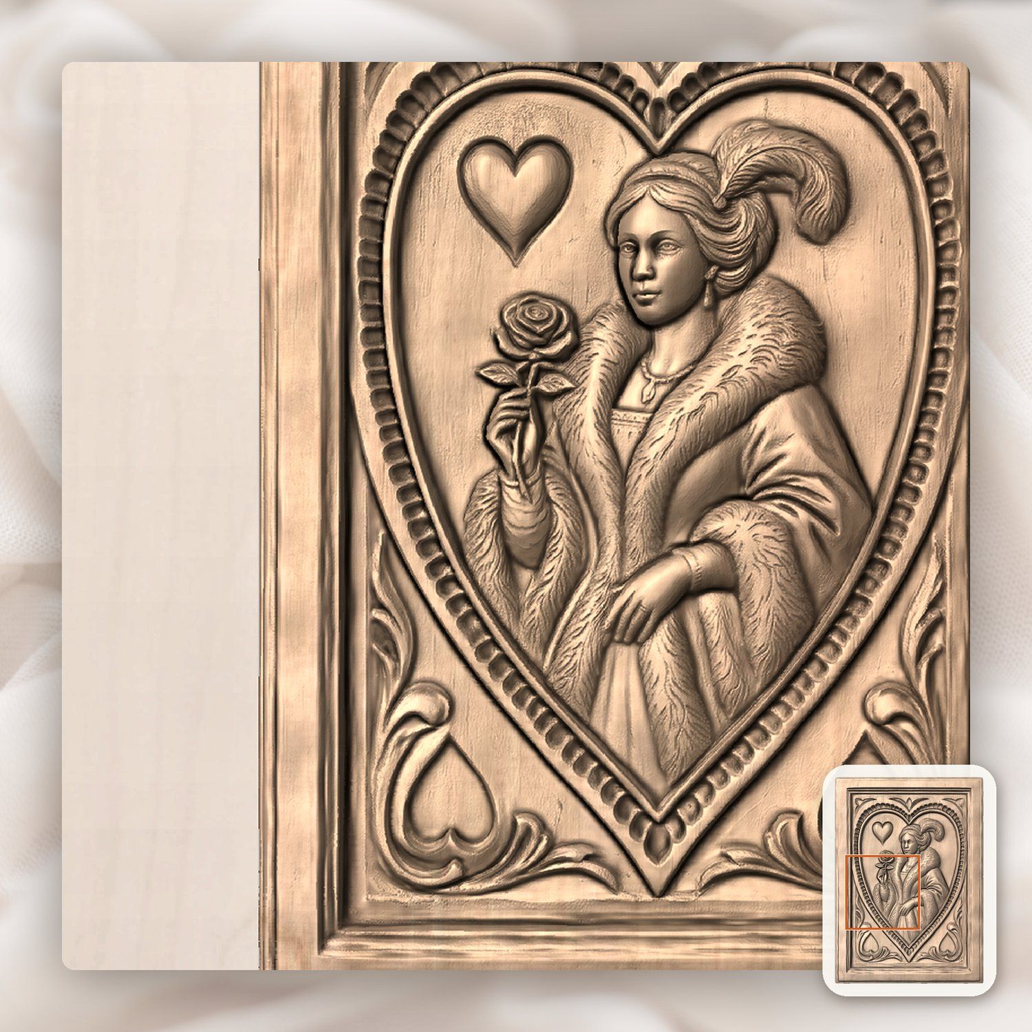 Queen of Hearts Noble Lady CNC Relief STL bas-relief STL — view 6