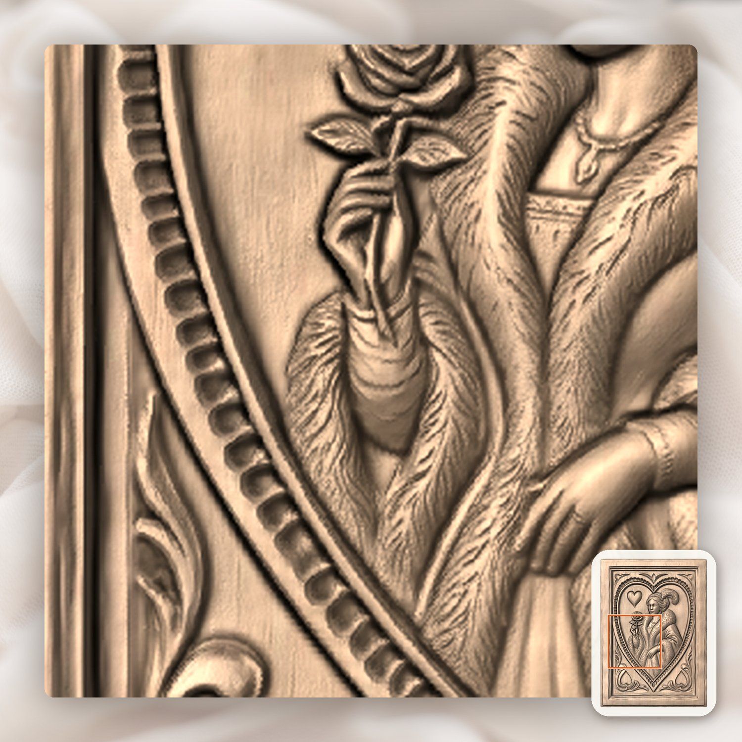 Queen of Hearts Noble Lady CNC Relief STL bas-relief STL — view 7