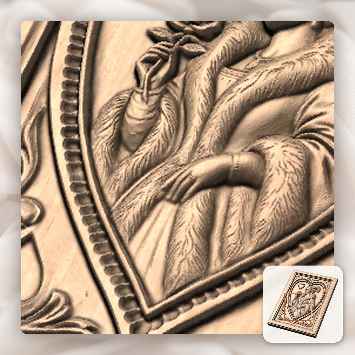 Queen of Hearts Noble Lady CNC Relief STL bas-relief STL — view 9