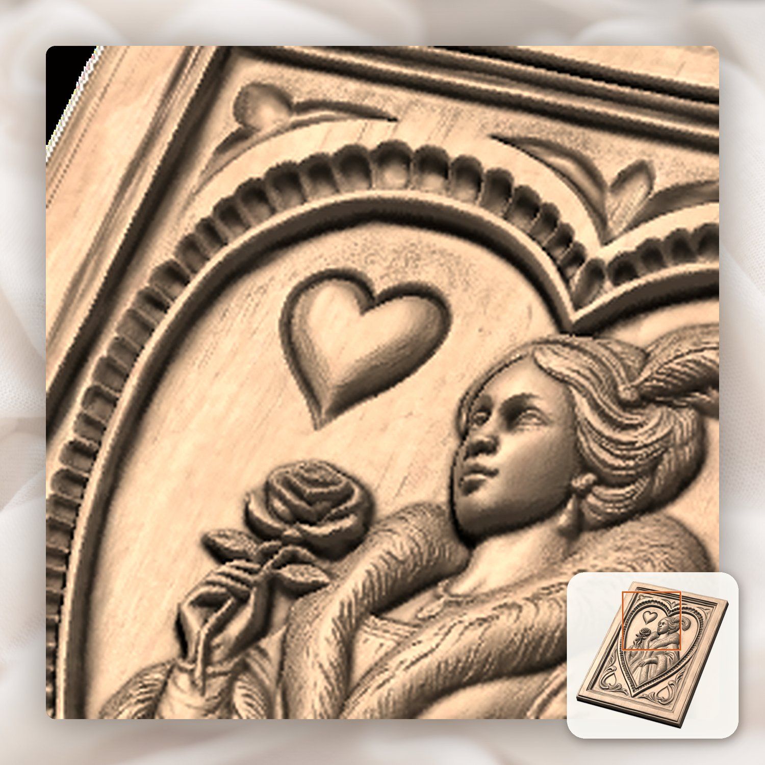 Queen of Hearts Noble Lady CNC Relief STL bas-relief STL — view 10