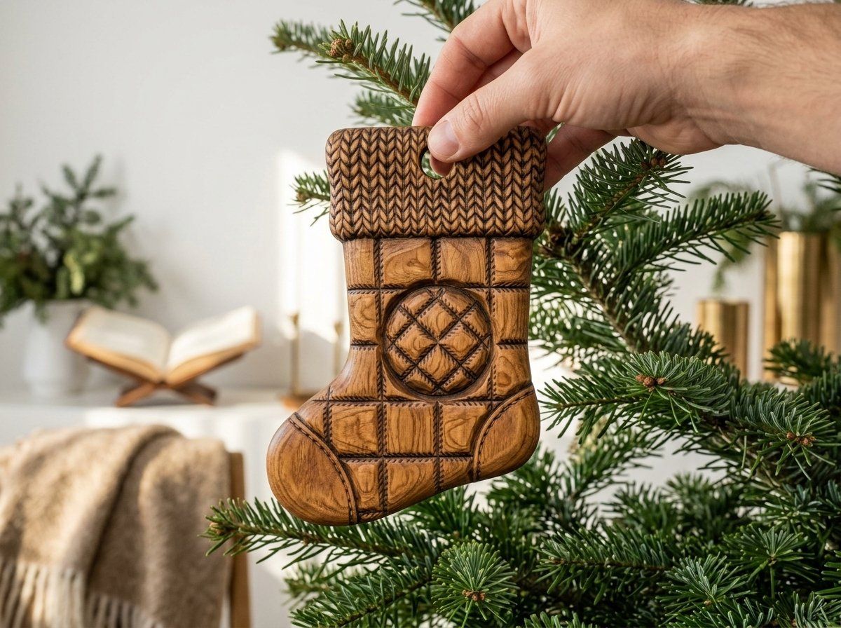 Quilted Knit Christmas Stocking Ornament CNC Relief STL bas-relief STL — view 3