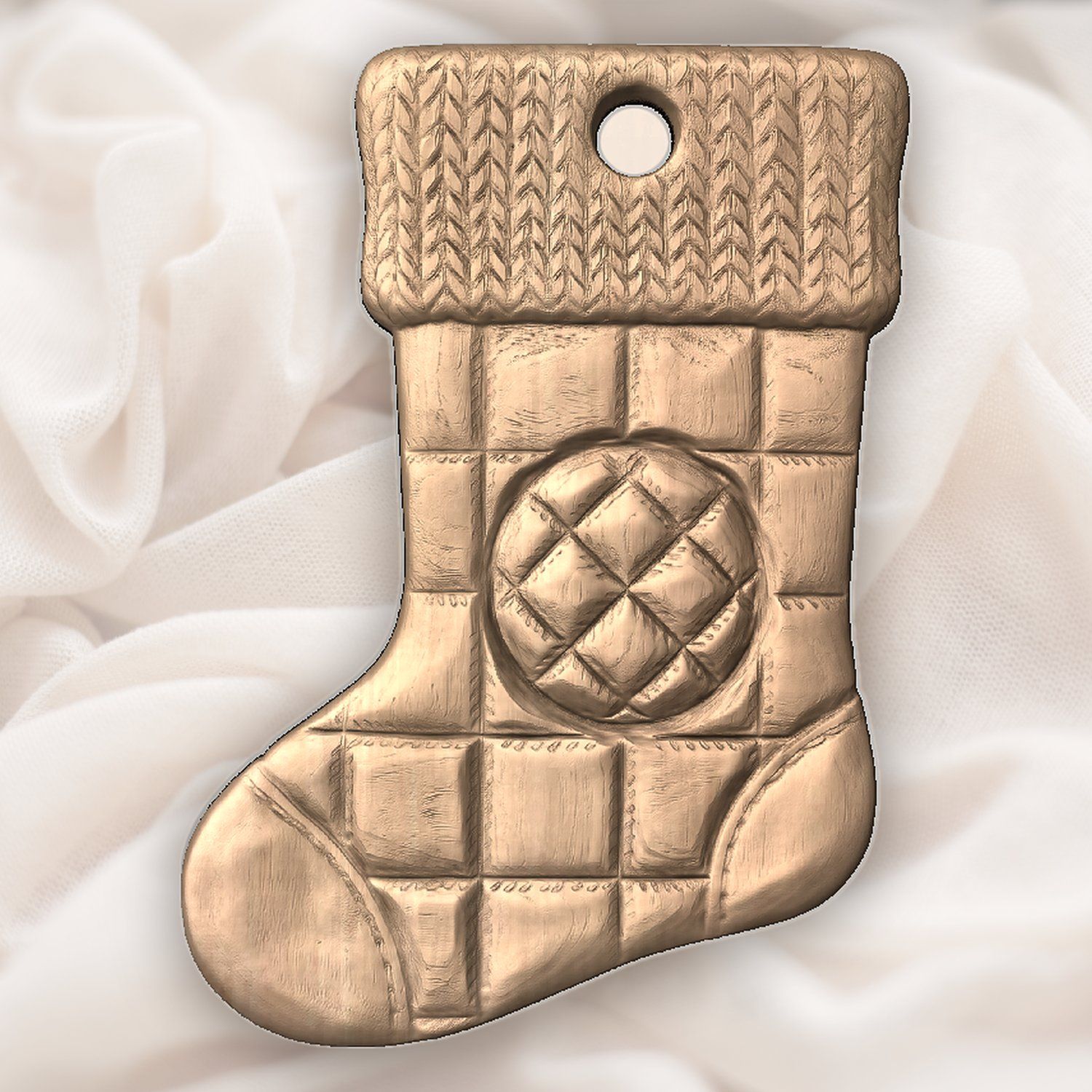 Quilted Knit Christmas Stocking Ornament CNC Relief STL bas-relief STL — view 5