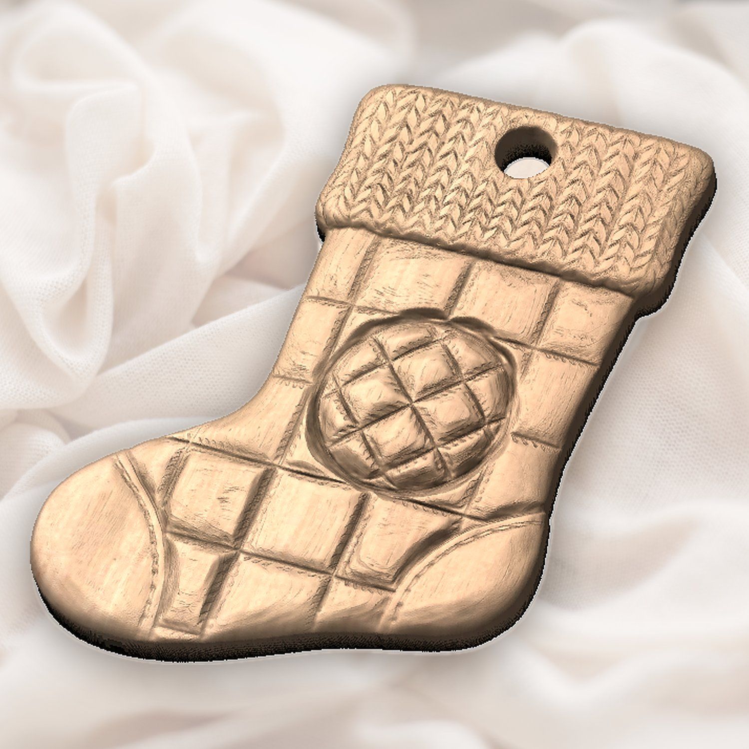 Quilted Knit Christmas Stocking Ornament CNC Relief STL bas-relief STL — view 6