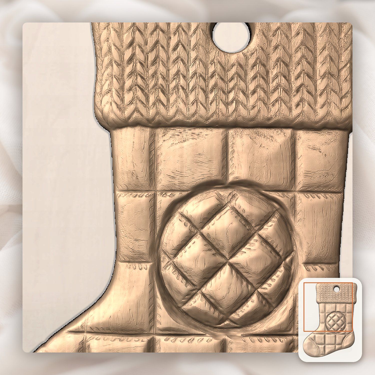 Quilted Knit Christmas Stocking Ornament CNC Relief STL bas-relief STL — view 8