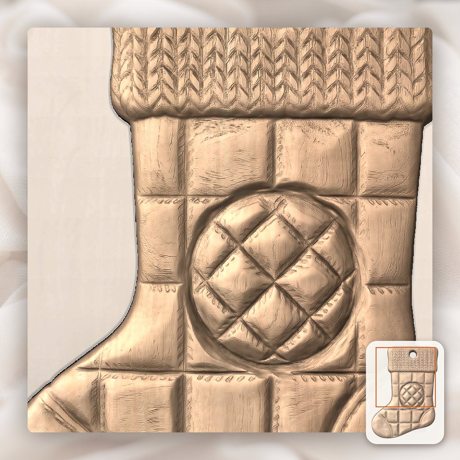 Quilted Knit Christmas Stocking Ornament CNC Relief STL bas-relief STL — view 9