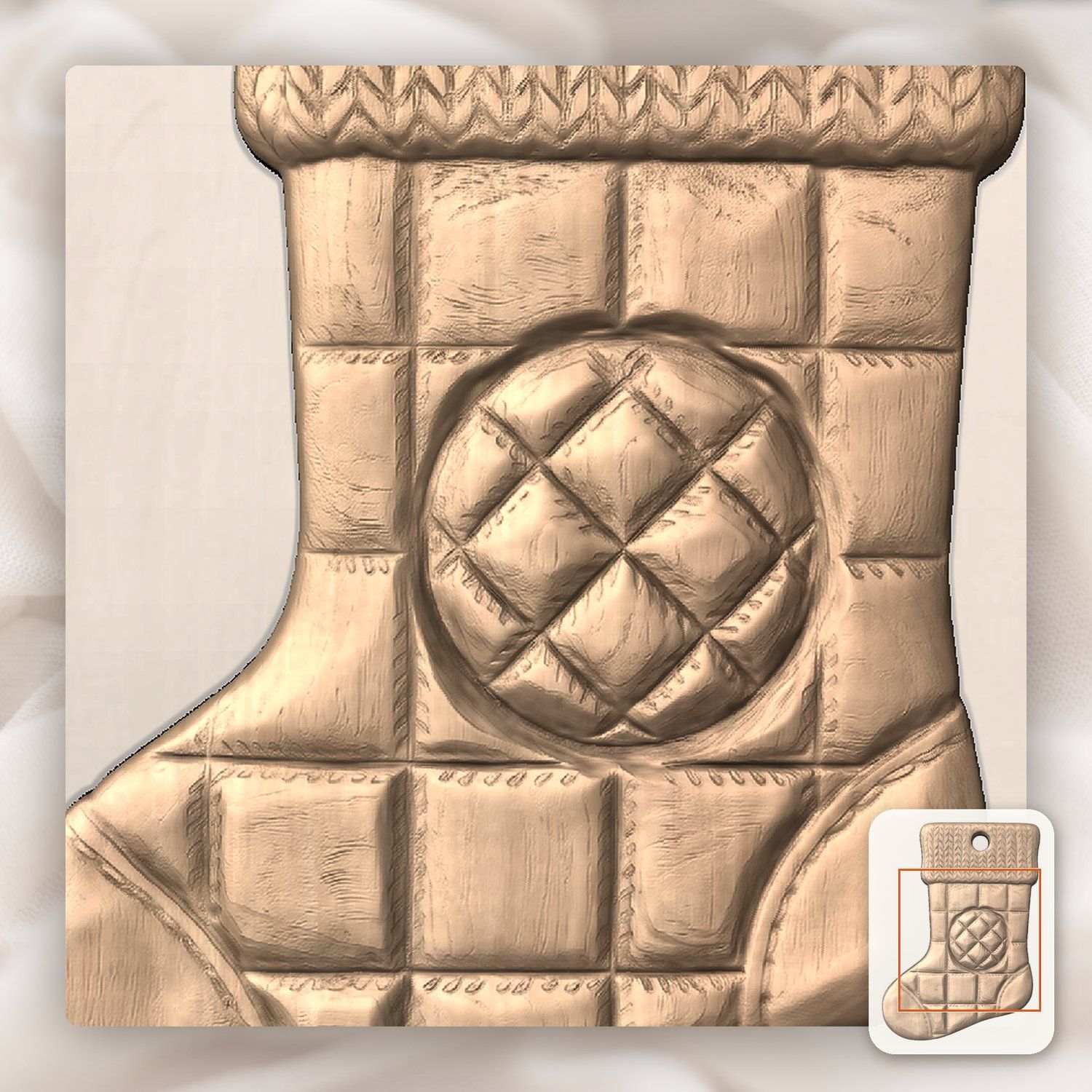 Quilted Knit Christmas Stocking Ornament CNC Relief STL bas-relief STL — view 10