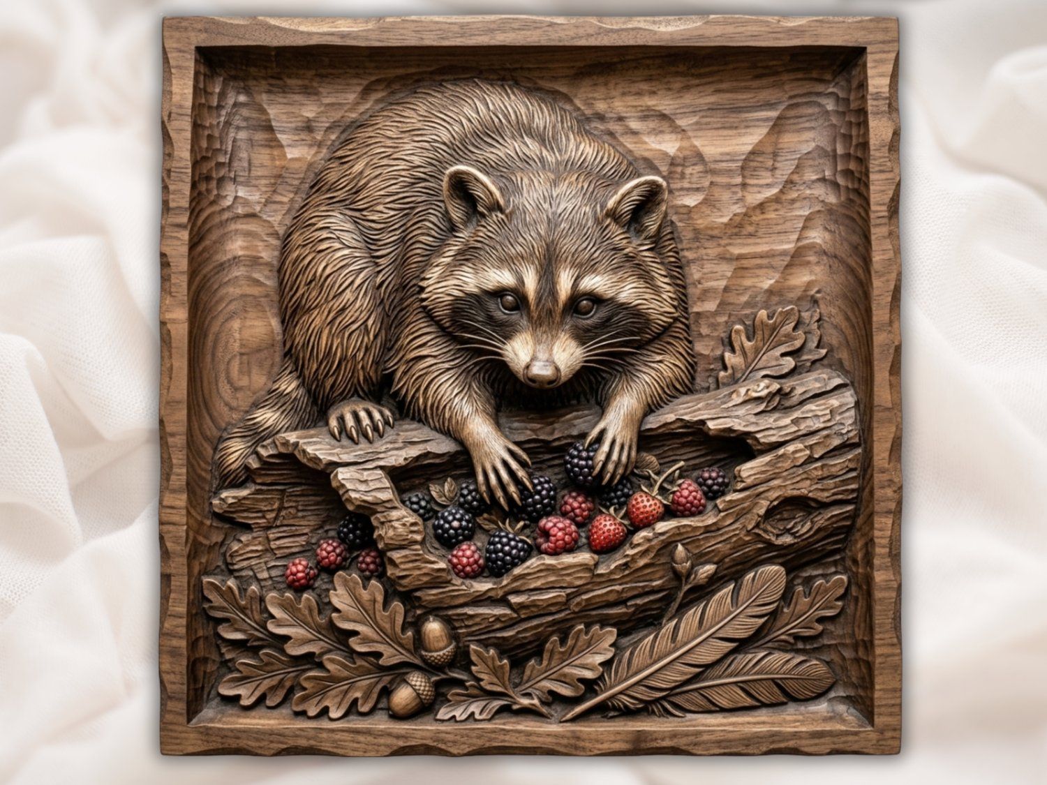 Raccoon Foraging Forest Scene CNC Relief STL bas-relief STL — view 2
