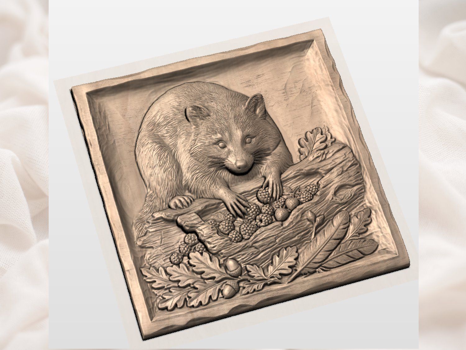 Raccoon Foraging Forest Scene CNC Relief STL bas-relief STL — view 3