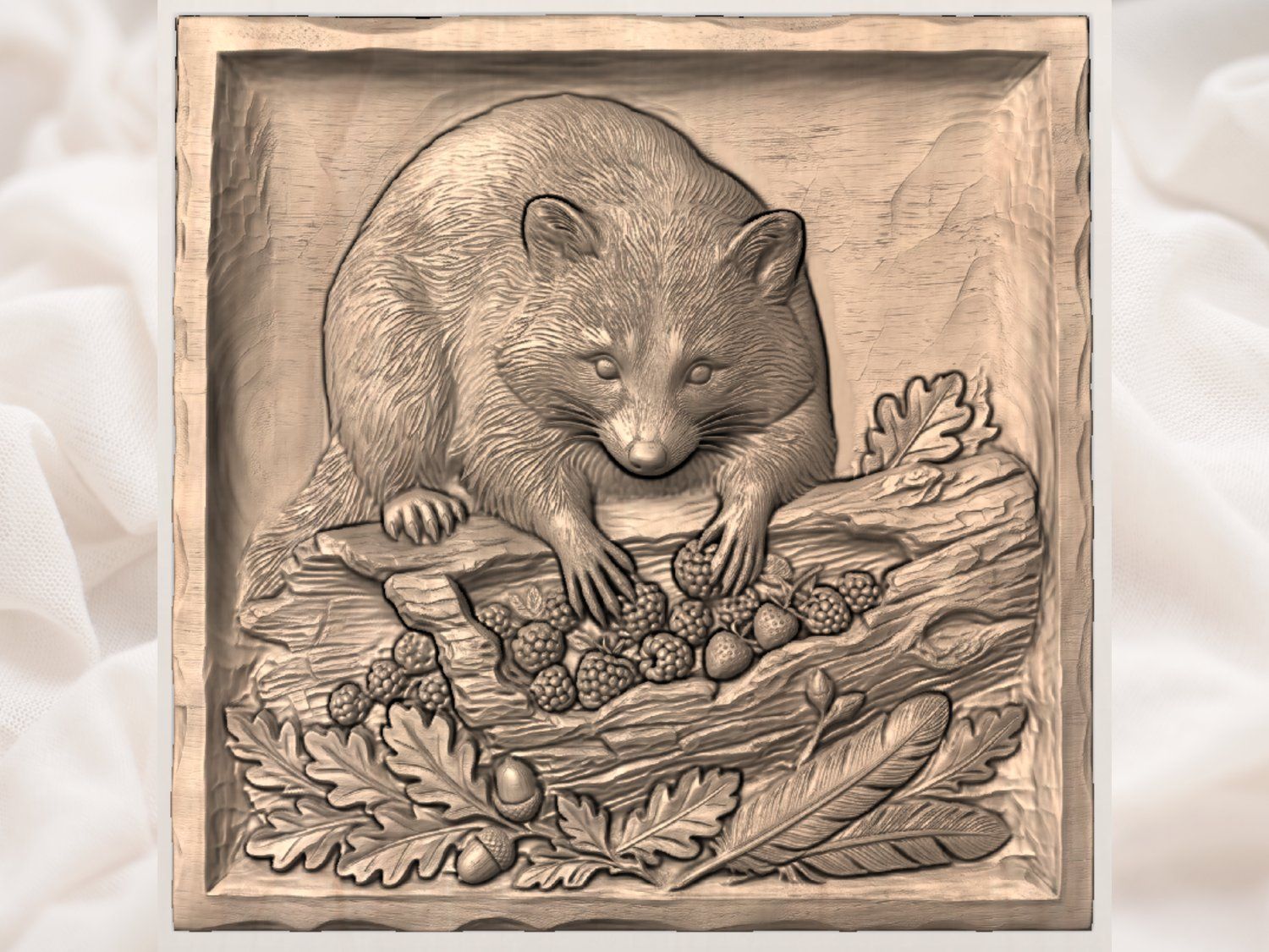 Raccoon Foraging Forest Scene CNC Relief STL bas-relief STL — view 4