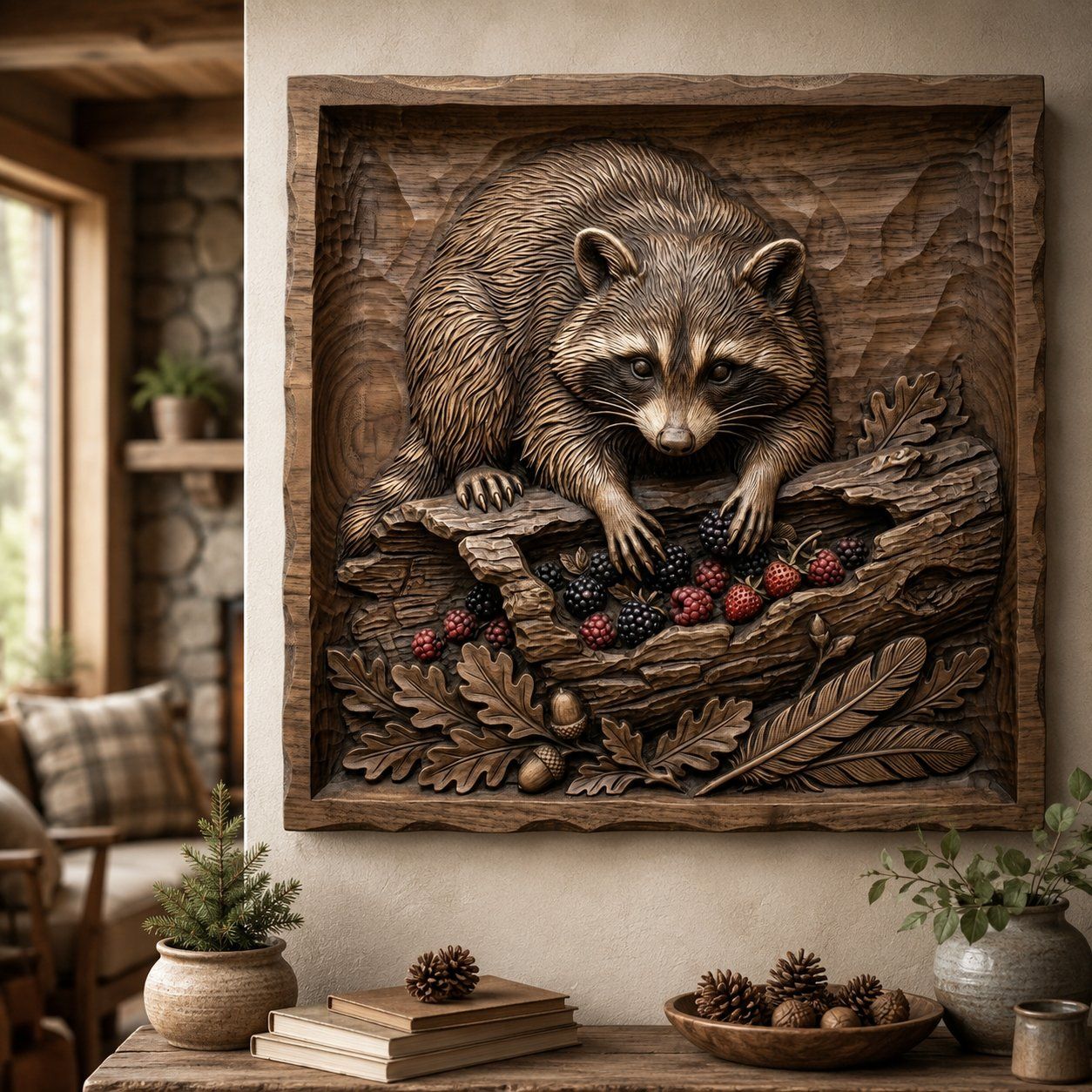 Raccoon Foraging Forest Scene CNC Relief STL bas-relief STL — view 6