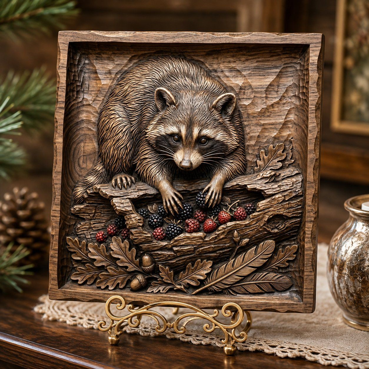Raccoon Foraging Forest Scene CNC Relief STL bas-relief STL — view 7