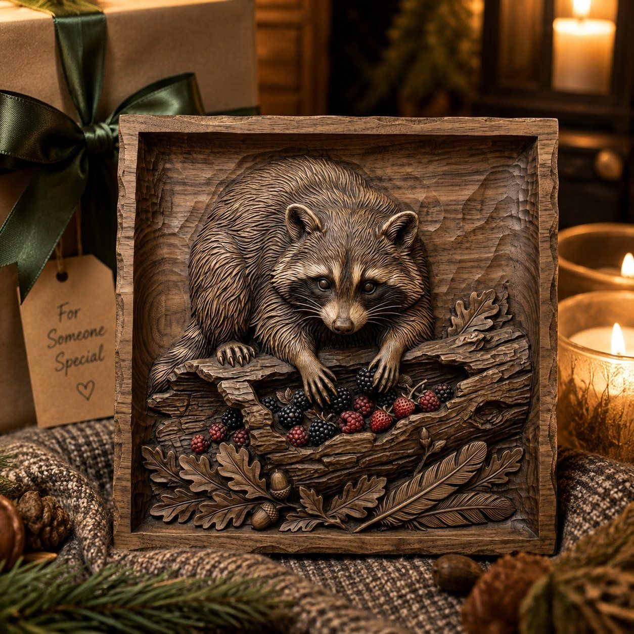Raccoon Foraging Forest Scene CNC Relief STL bas-relief STL — view 9