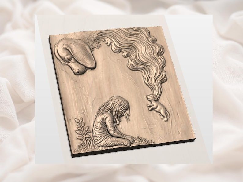 Rainbow Bridge Pet Memorial STL, Dog and Child Relief Carving bas-relief STL — view 3